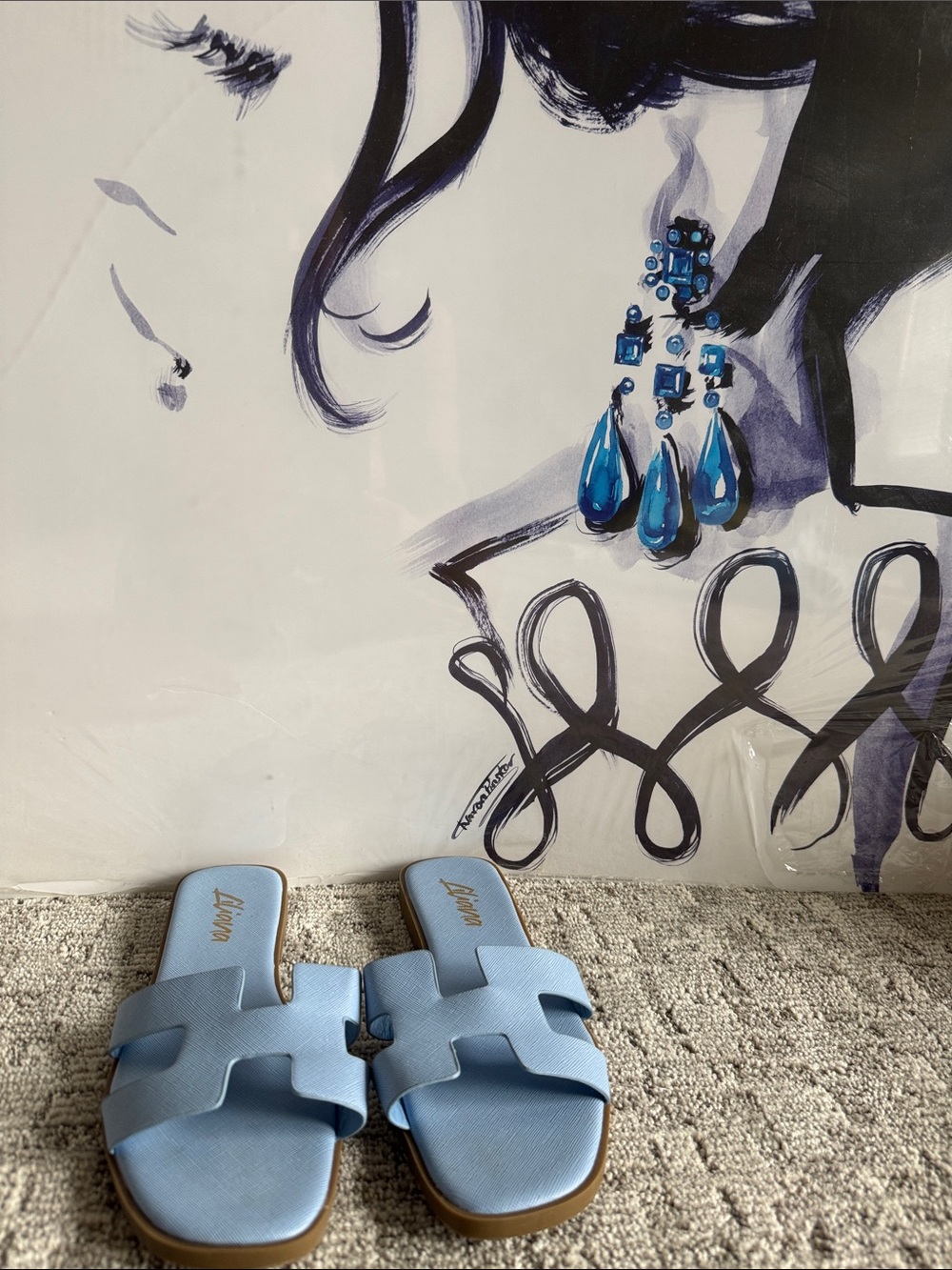 MISS LOLA Light Blue Slide Mules